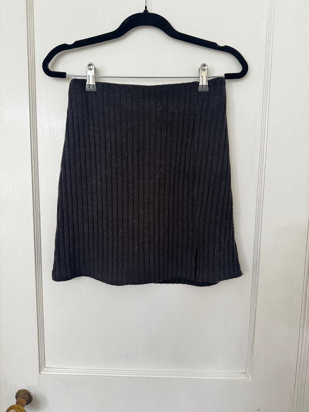 Princess Polly Black Ribbed Knit Mini Skirt with side zip